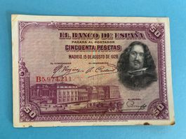 ESPAGNE- 50 Pesetas 15 Agosto 1928- VELAZQUEZ- SehrSchön/TTB