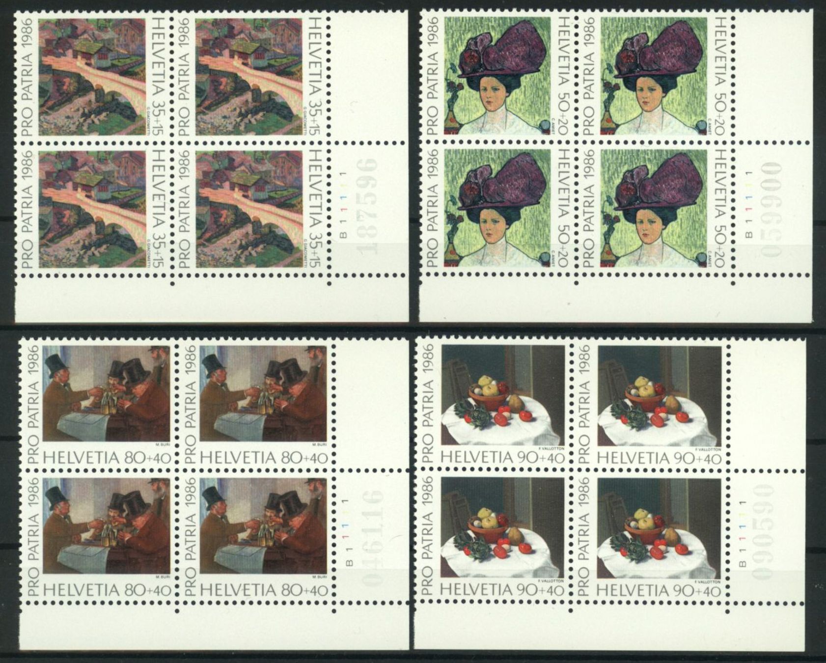 Alle Briefmarken: 1986, Pro Patria, Viererblöcke ** – Gebraucht aus Willisau von Vollstempel