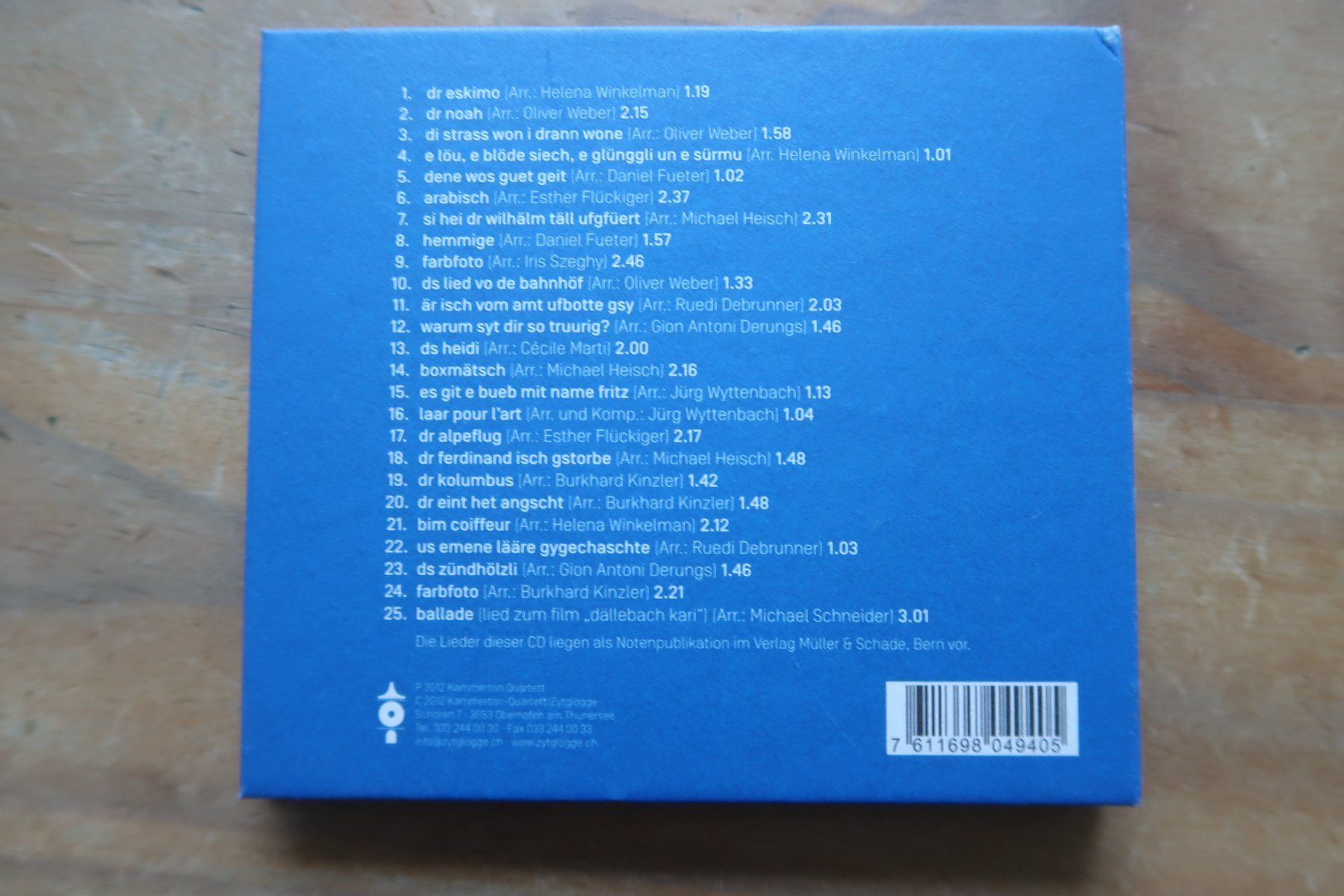 CD: DAS KAMMERTON-QUARTETT: MANI MATTER A CAPEPLLA - CD – Usato da Basel venduto da Patiscat 1