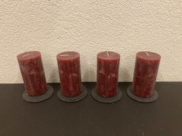 Kerzen 4er Set, je ca. 13 x 7 cm, je ca. 450g ,d.rot Raureif
