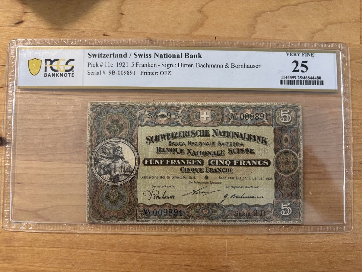 Banconote: Suisse 5 francs 1921 PCGS 25 – Usato da Le landeron venduto da santa_99