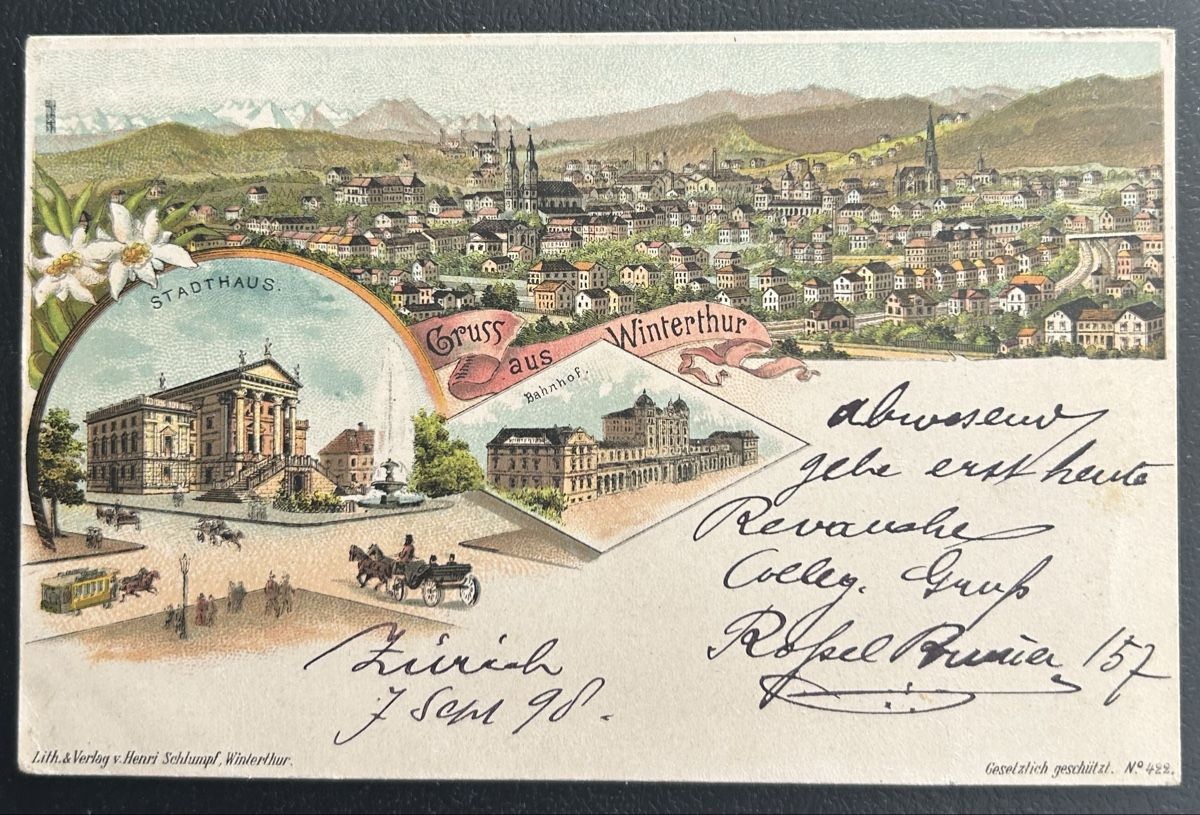 Ansichtskarten: Gruss aus Winterthur Schlumpf Litho  – Gebraucht aus Horw von Tellbub