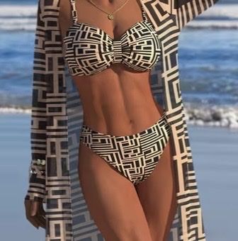 Damen Bikini Set mit Kaftan geometrisches Muster XL/44/46