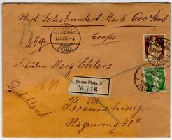 80 a. 70 Rp. Helvetia m.S. - zensurierter Wertbrief v. DAVOS