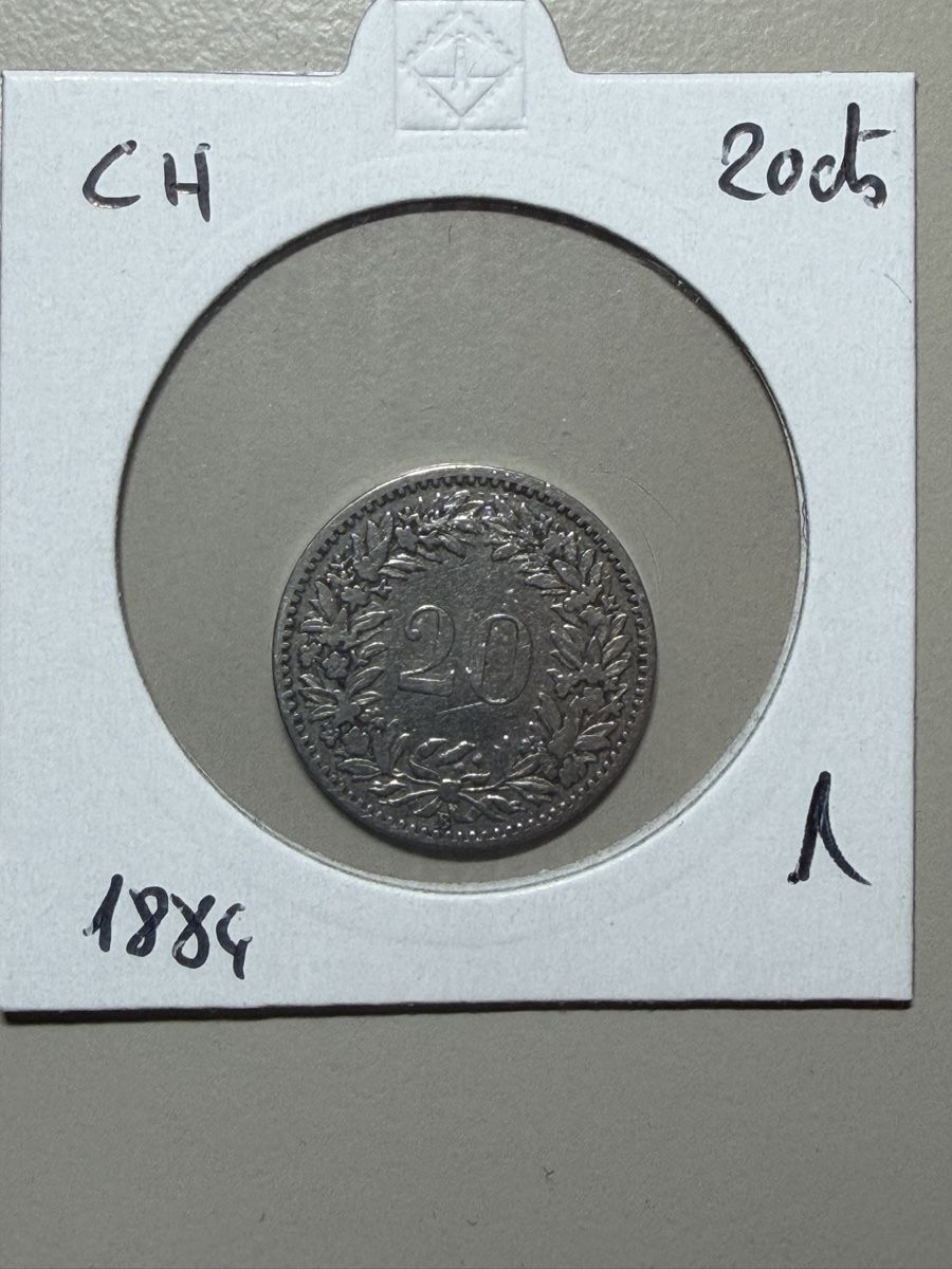 Tutti le monete: Suisse - 20 centimes - 1884 – Usato da Payerne venduto da Mike1682