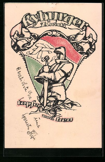 Cartoline postali: Zürich, Studentenwappen Kyburger, Ritte – Usato da Berlin venduto da bartko-reher