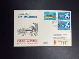 Air Mauritius Erstflugbrief Zürich-Mauritius 1983