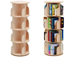 360° Drehbares Bücherregal, Standregal mit 4 Böden, natur