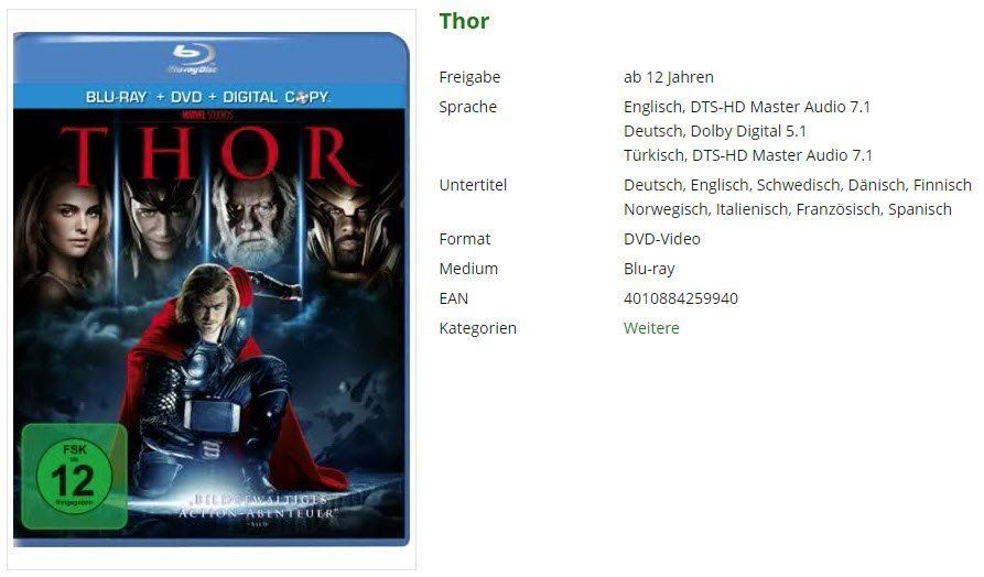 Alle DVDs: Thor (Bluray + DVD) – Gebraucht aus Buchrain von Sssschaller