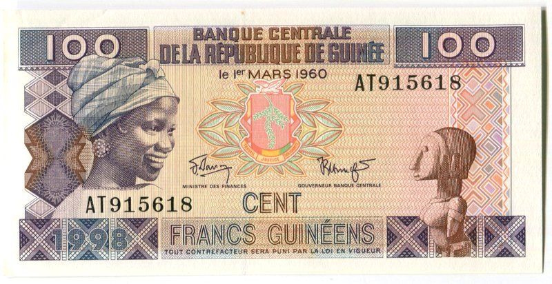 Banconote: "100 Francs. Guinea" – Nuovo e nell'imballaggio originale da Basel venduto da Butsch5