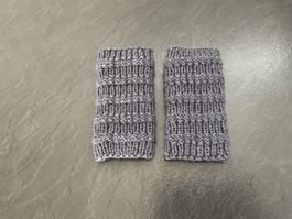 Handgestrickte Pulswärmer grau mit doppelter Wolle gestrickt