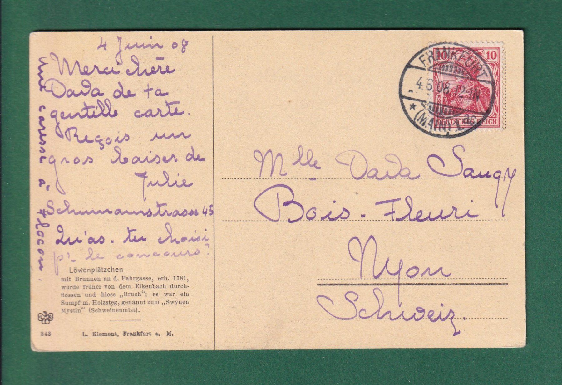 Cartes postales: FRANKFURT - Löwenplätzchen - 1908 – D'occasion à Pully par nicecards-shop 1