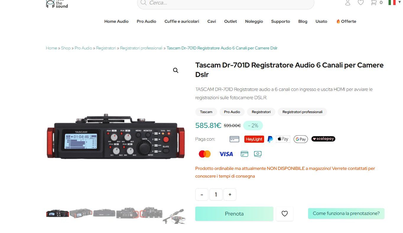 Tascam Registratori: Tascam DR-701D 6-Track Field Recorder for DSLR with timecode – Usato da Geneve venduto da T36