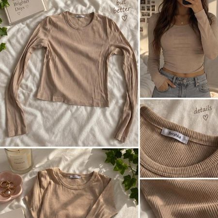 Bershka Women's Tan and Cream Blouse