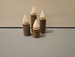 Holzdeko Kerzen 4er Set, Adventsdeko, Handarbeit