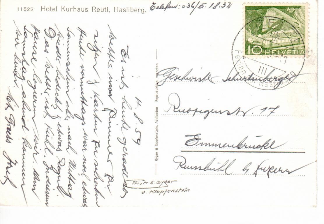 Cartoline postali: Hotel Kurhaus Reuti – Usato da Wolhusen venduto da Curver9 1