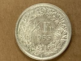 SVIZZERA 1/2  FR MONETA IN ARGENTO 1965 usata - circolata