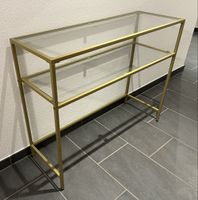 Schöner Konsolentisch in Gold, aus Metal mit Glas