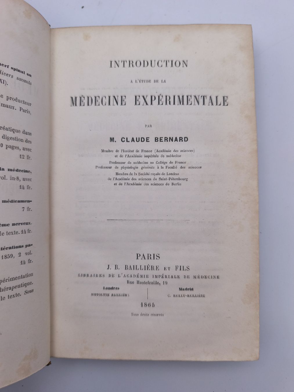 Bücher: MEDIZIN - BERNARD CLAUDE - 1865 – Gebraucht aus Goldach von Gaip