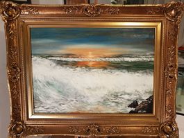 Ölgemälde – Wellenbrandung bei Sonnenuntergan – H. Brachtin