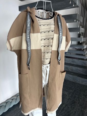 Magnifique gilet long beige, taille XS, décontracté