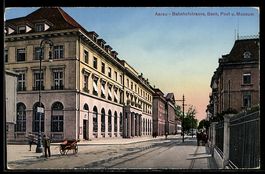 AK Aarau, Bahnhofstrasse, Bank, Post u. Musäum