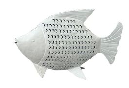 Dekofigur Fisch aus Metall altweiss vintage 50 cm (11101)