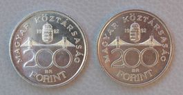 2x 200 FORINT 1992 UNGARN SILBER
