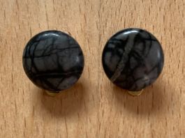 Ohrclips Jaspis Schwarz/Grau, 15mm