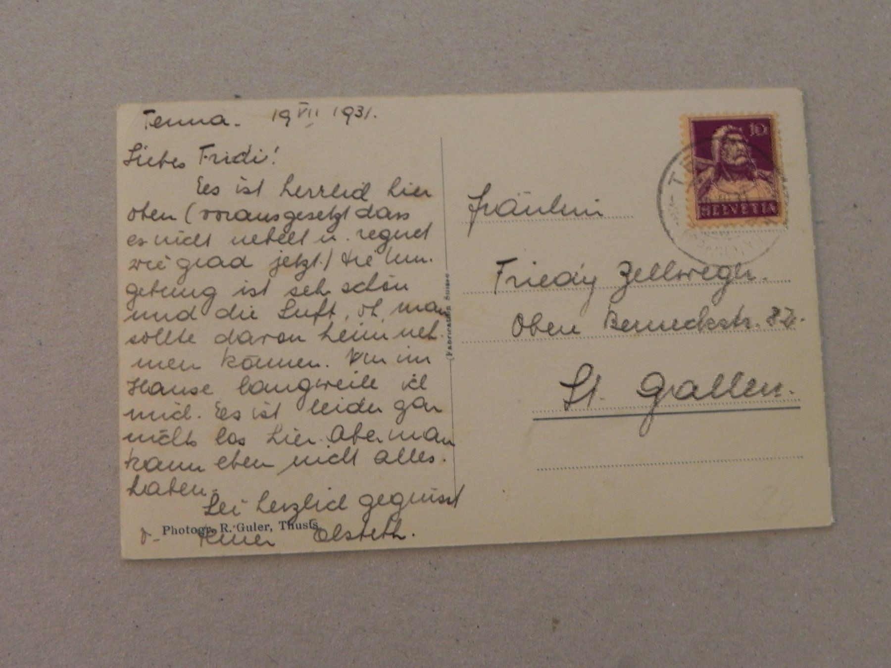 Cartoline postali: Ansichtskarte Tenna GR Graubünden 1931 – Usato da Siebnen venduto da krimsie 1