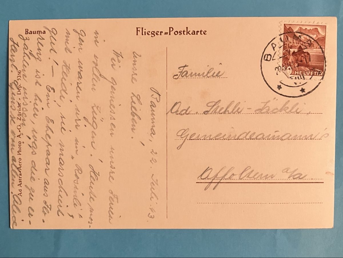 Ansichtskarten: Alte Ansichtskarte Bauma ZH, Gublen, 1939 – Gebraucht aus Bauma von Baumer71 1