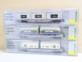 Minitrix 3 x SBB Containerwagen McDonalds & Co 15488/18405