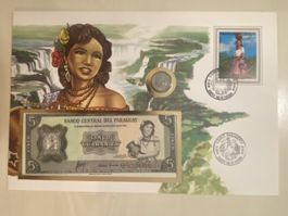 Banknotenbrief mit Münze Paraguay