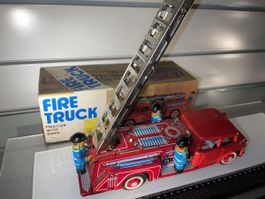 Feuerwehr Drehleiter, Blechspielzeug, Oldtimer Spielzeugauto