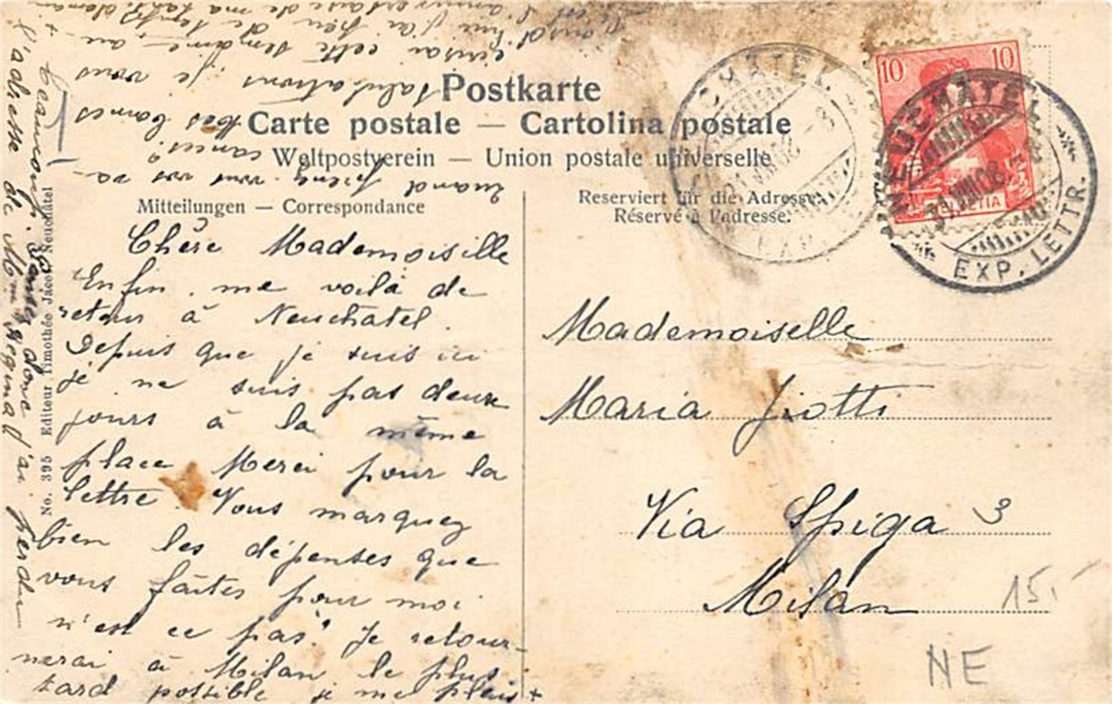 Cartoline postali: Neuchâtel, L'Evole – Usato da Ottikon b.Kemptth. venduto da Neptun1974 1