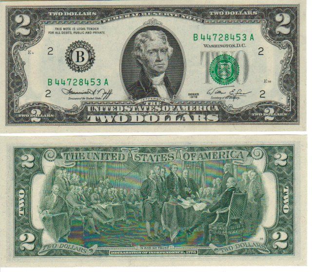 Banconote: 2 Dollar 1976 unz bankfrisch – Nuovo e nell'imballaggio originale da Gelterkinden venduto da Cakir