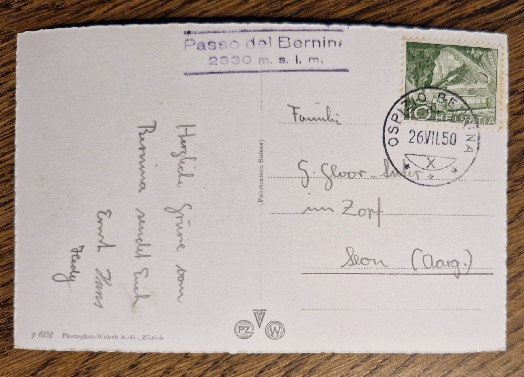 Cartoline postali: Bernina Hospiz 1950 – Usato da Ebikon venduto da Donar50 1