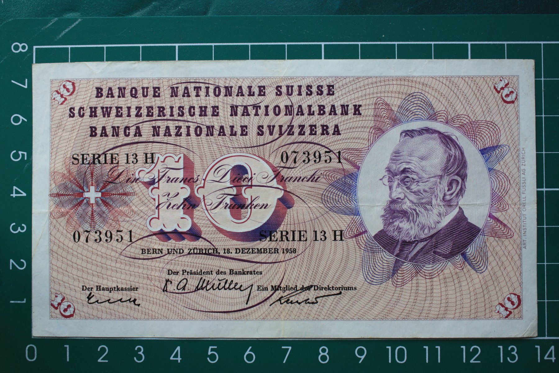 Banknoten: gottfried keller banknote 10 franken 1958 – Gebraucht aus Laupen BE von Gufi57
