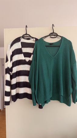2er-Set Strickpullover M/L– gestreift und grün
