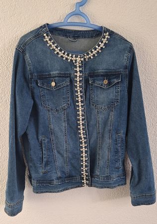 Edle Jeansjacke mit Perlen & Kristallen, Gr.40, Top Zustand!