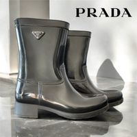 PRADA Gummistiefel Fell Boots Schwarz Gr. 39/40 Schuhe Damen