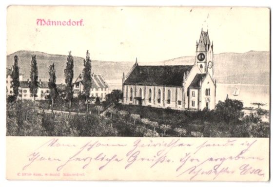 Ansichtskarten: Relief-AK Männedorf, Kirche u. Häuser  – Gebraucht aus Berlin von bartko-reher