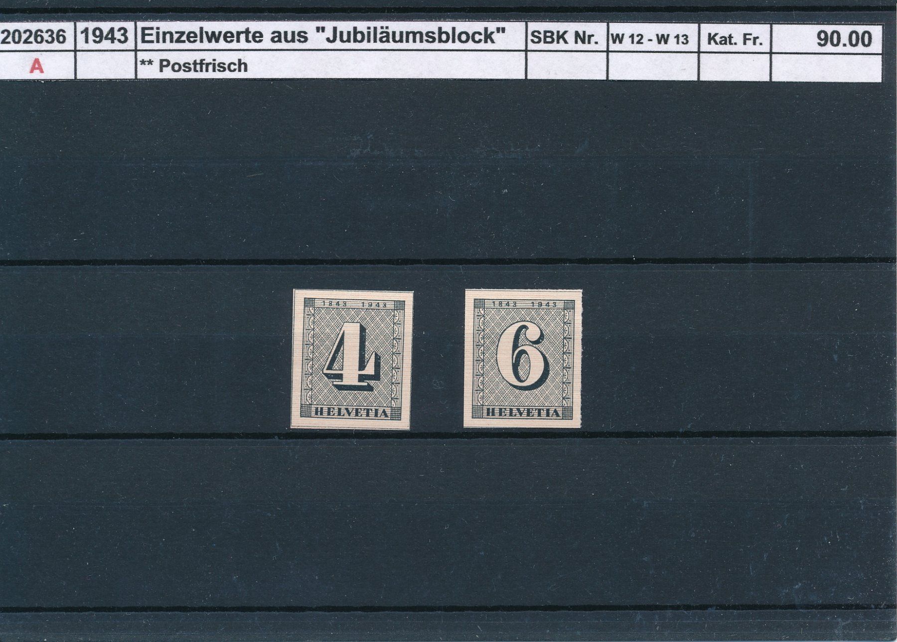 Tutti i francobolli: 1943 Einzelwerte aus "Jubiläumsblock", ** postfrisch – Nuovo (secondo la descrizione) da Winterthur venduto da Zupogeru