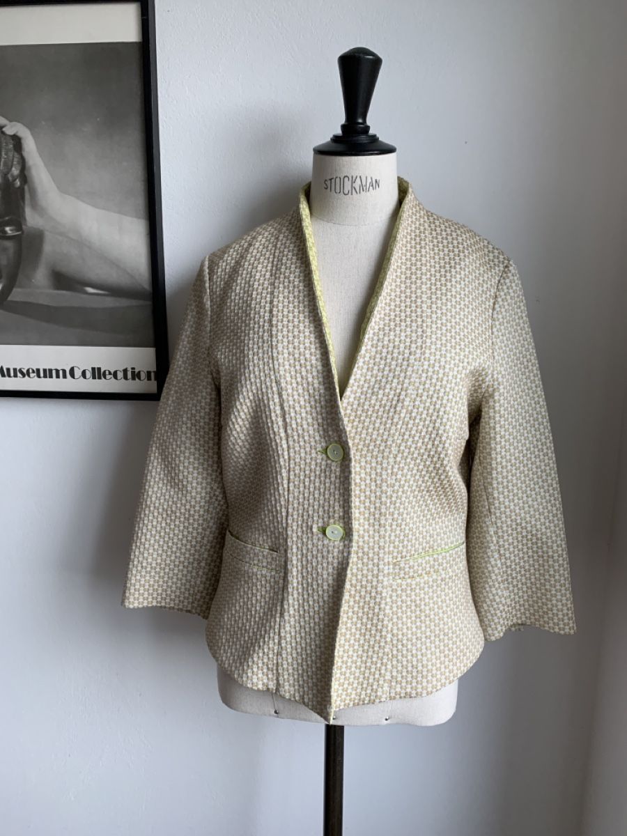 Eva & Claudi Giacche: EVA & CLAUDI: Gelb gemusterter Blazer, 38 – Nuovo (secondo la descrizione) da Luzern venduto da designluzern