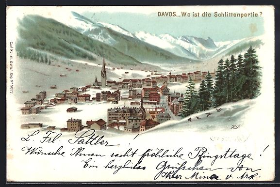 Cartoline postali: Winter-Lithographie Davos, Wo ist die Sc – Usato da Berlin venduto da bartko-reher