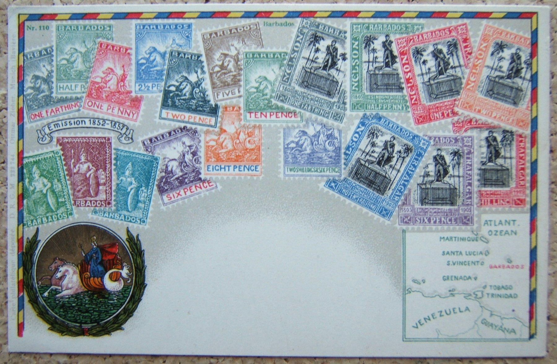 Ansichtskarten: AK BRIEFMARKENSPRACHE BARBADOS – Gebraucht aus Brunnen von Nonne04