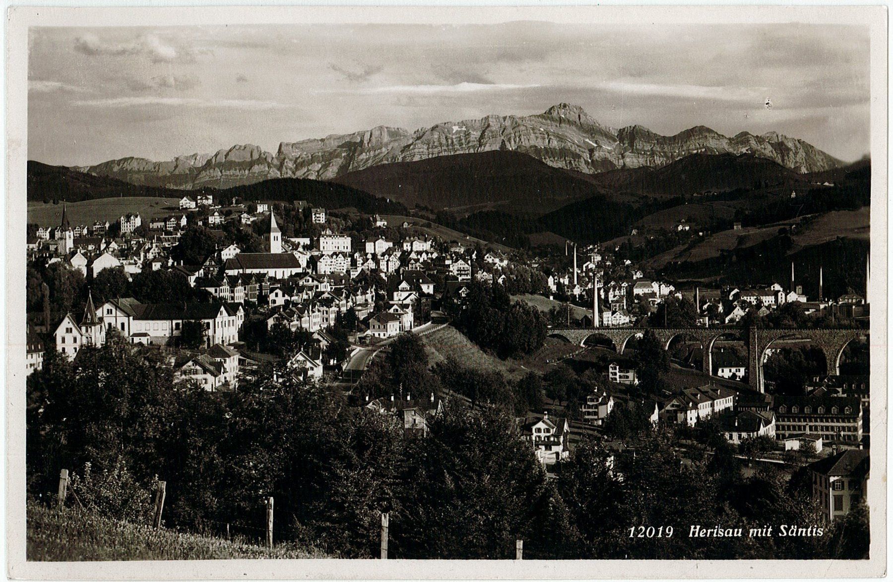 Ansichtskarten: AR 36 HERISAU mit Säntis 1943 – Gebraucht aus Fribourg von philafri