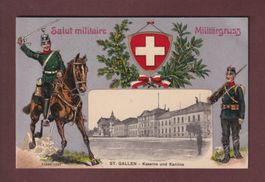 ST. GALLEN - Militärgruss - Kaserne - 1915 Präge