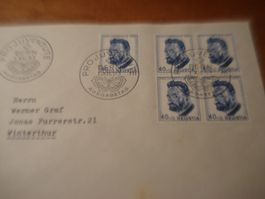 Satz FDC Pro Juventute 1953, 4erblocks, gelaufen