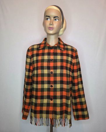 Vintage Checked Flannel Shirt with Fringes